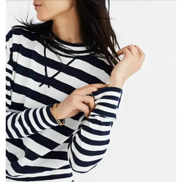 Madewell Sweater Womens Small Blue Ivory Striped Relaxed Mockneck Boho - Picture 1 of 8